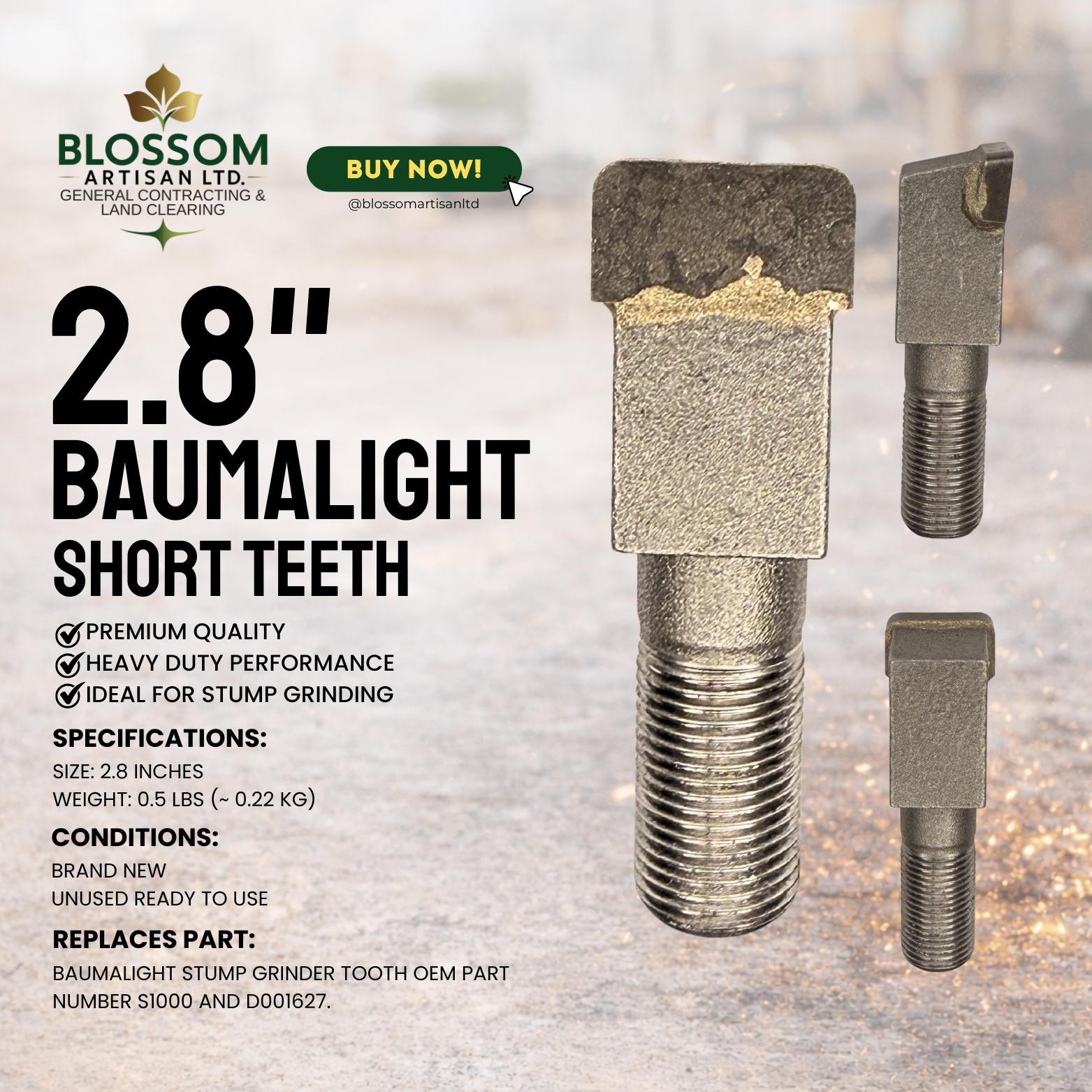 2.8” Square Teeth – Premium Aftermarket | Fits Baumalight 3P40