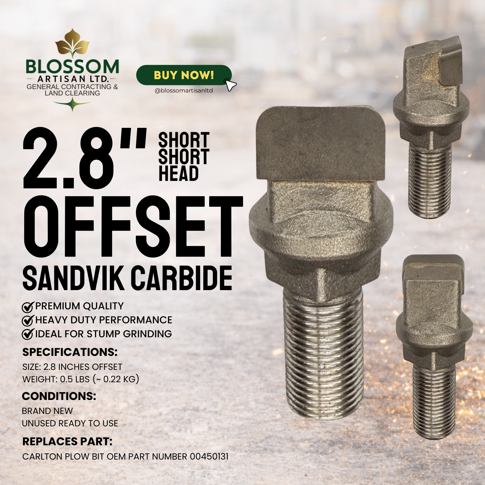 2.8” Offset Teeth – Sandvik Carbide | Premium Aftermarket for Carlton SP4012