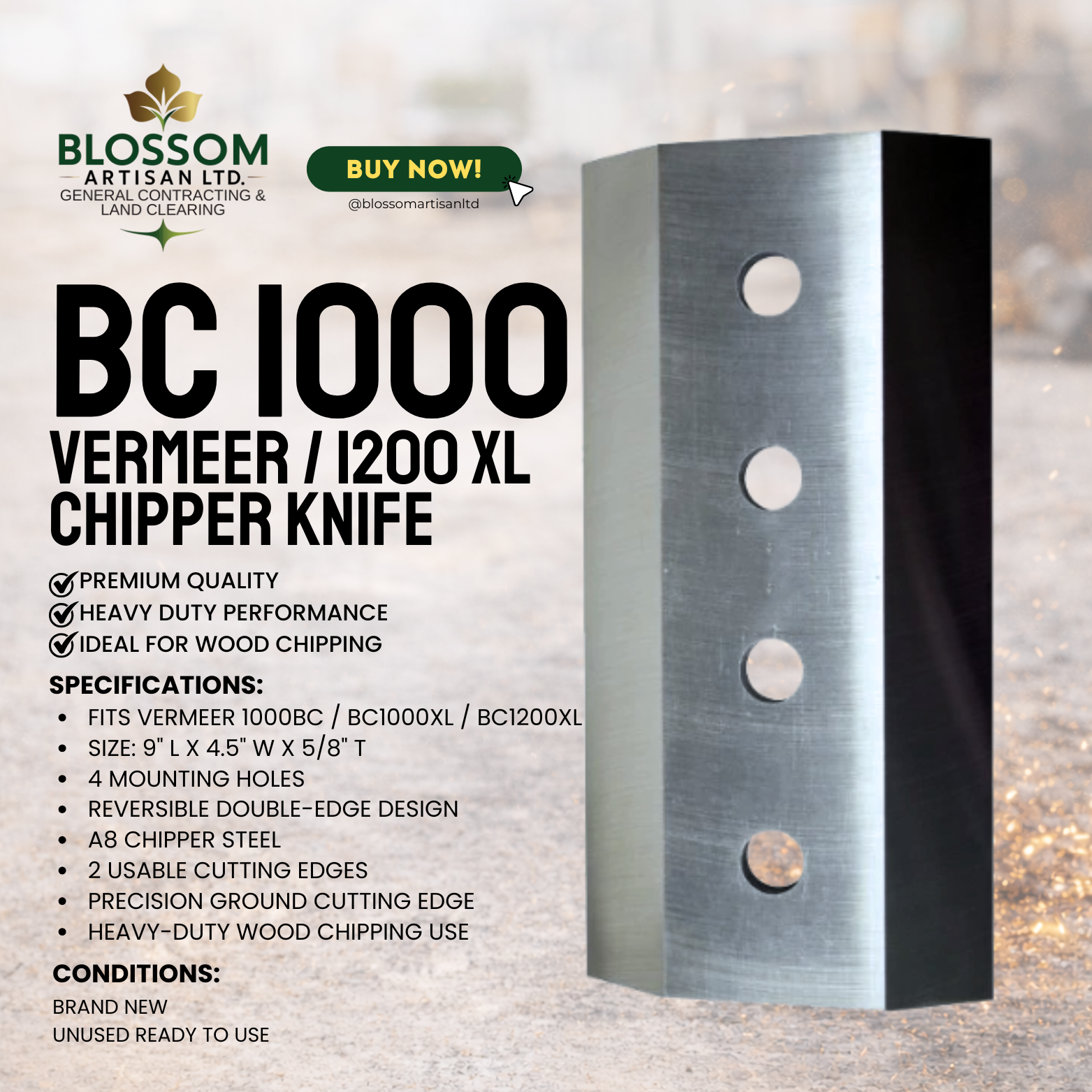 BC1000 / BC1200XL Chipper Knife | Premium Aftermarket Replacement Blade