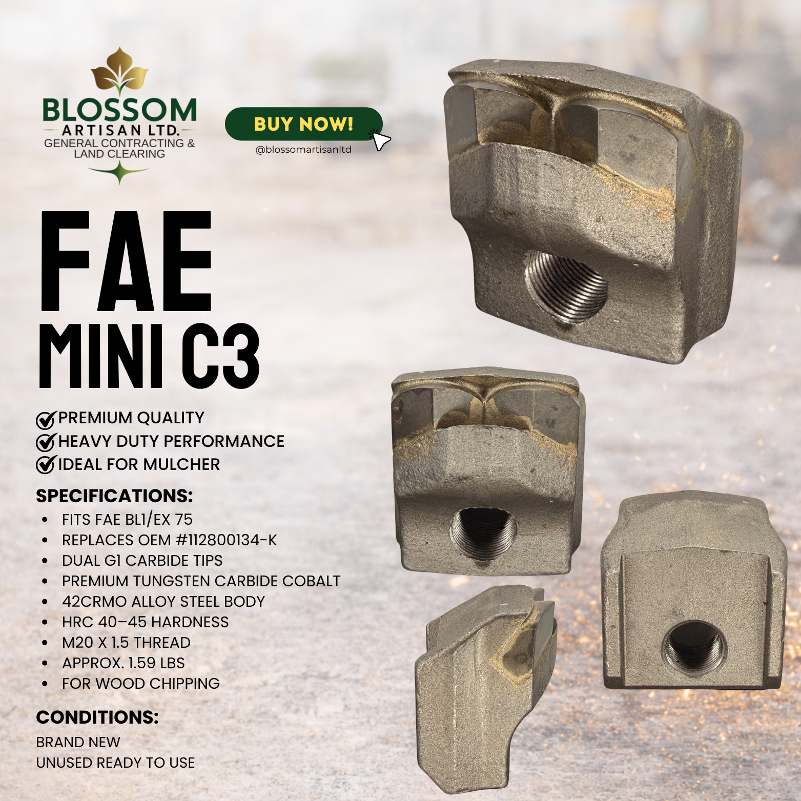 FAE Mini C3 Forestry Mulcher Tooth | Premium Aftermarket Replacement