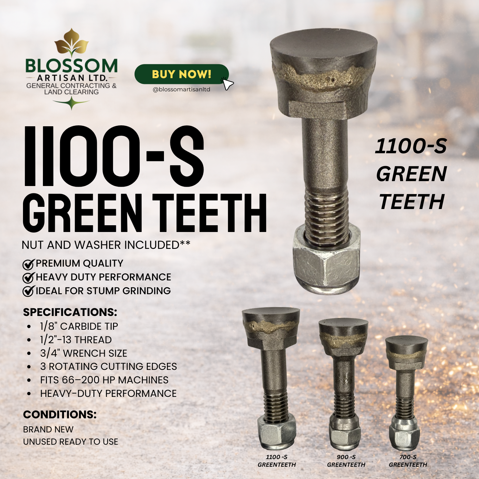 1100-S Greenteeth Carbide Stump Grinder Tooth | Premium Aftermarket Replacement