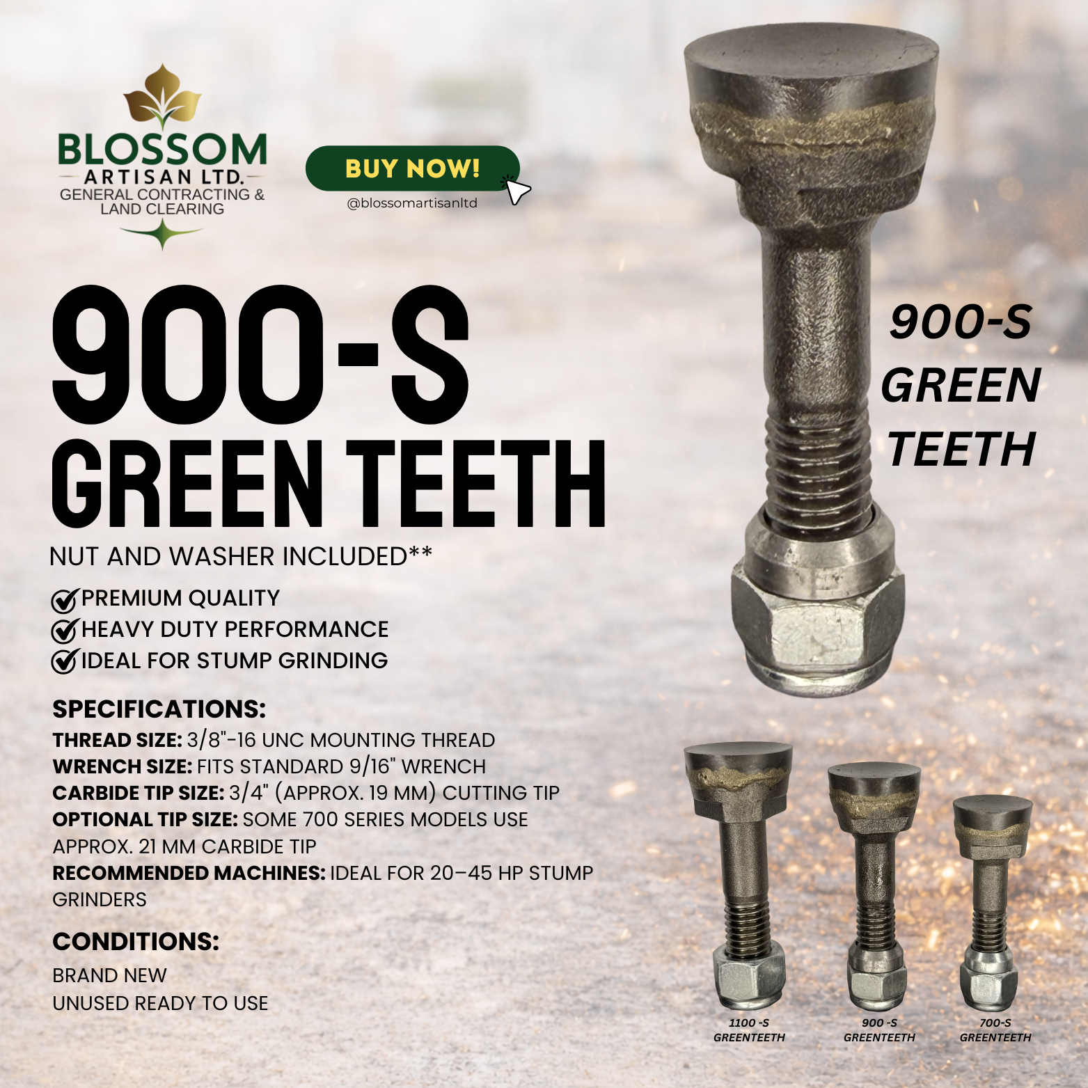 900-S Greenteeth Carbide Stump Grinder Tooth | Premium Aftermarket Replacement Part