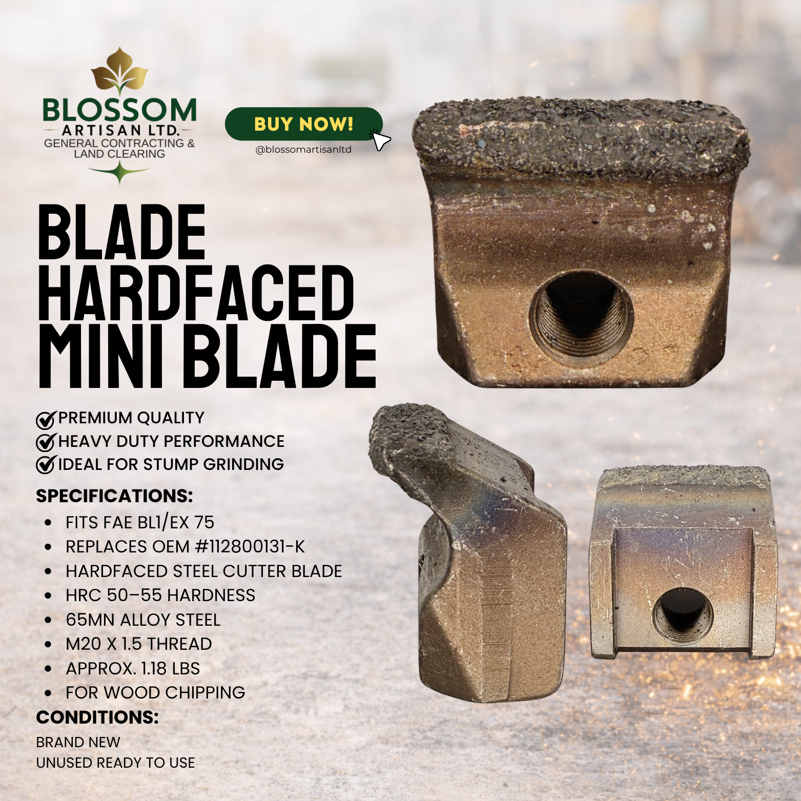 Hardfaced Mini Blade Forestry Mulcher Carbide Tooth | Premium Aftermarket Replacement