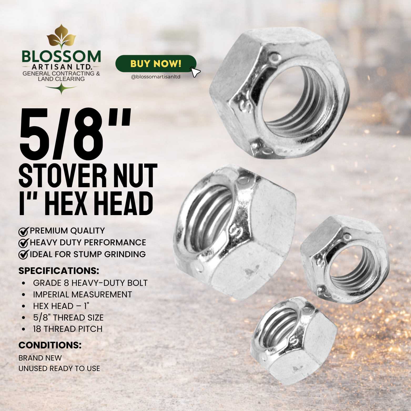 5/8" Stover Lock Nut | 1" Hex | Heavy-Duty Fastener